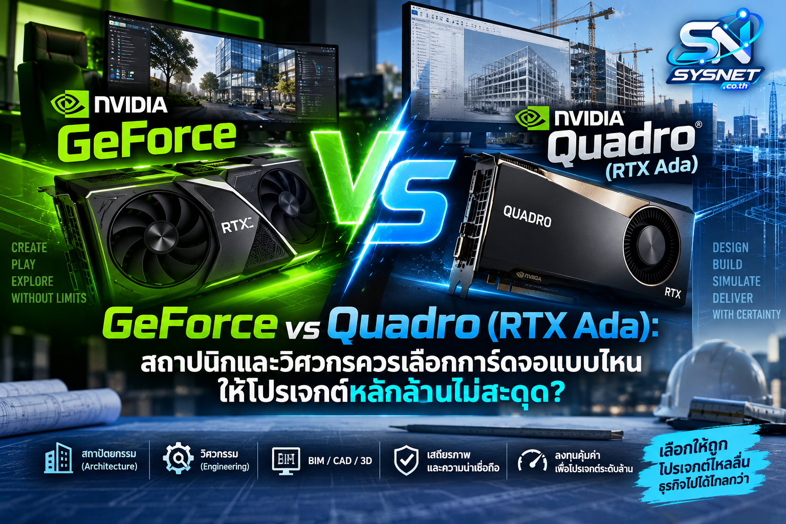 GeForce vs Quadro (RTX Ada): สถาปนิกและวิศวกรควรเลือกการ์ดจอแบบไหนให้โปรเจกต์หลักล้านไม่สะดุด?