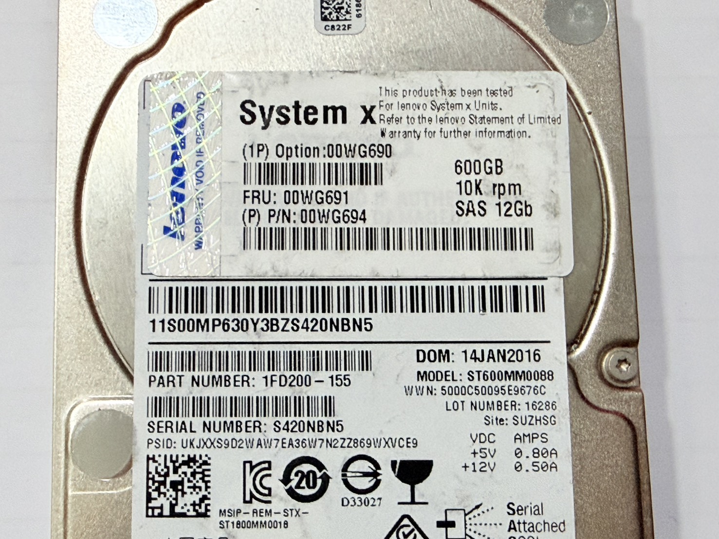 ขาย  Lenovo 600GB SAS 2.5 12Gbps 10000RPM" For Server รูปที่ 2