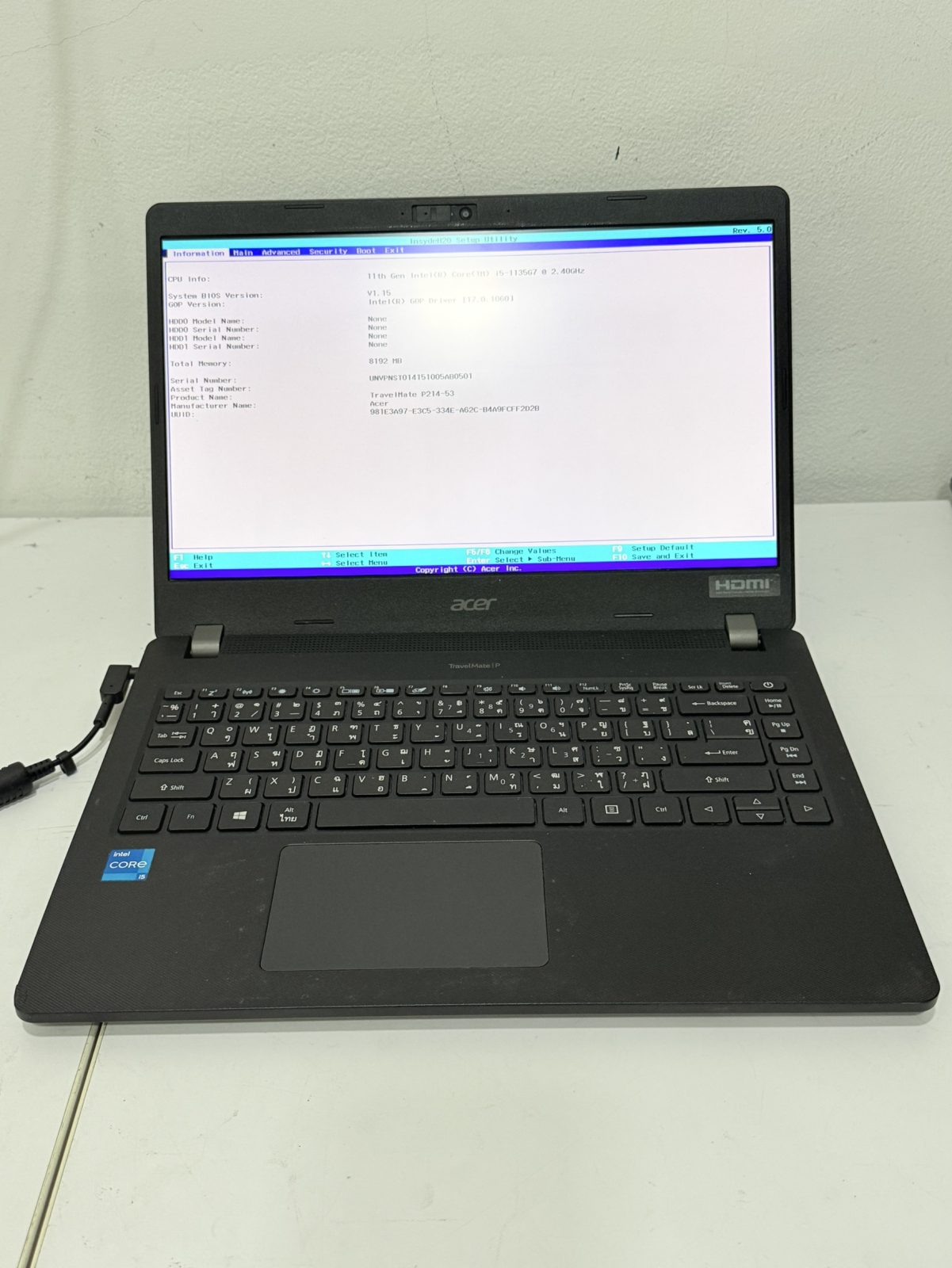 ขาย Acer TravelMate P214-53(i5-1135G7/8GB) No SSD No Adaoter แบต 70% มุมเครื่อง บุบ แตก