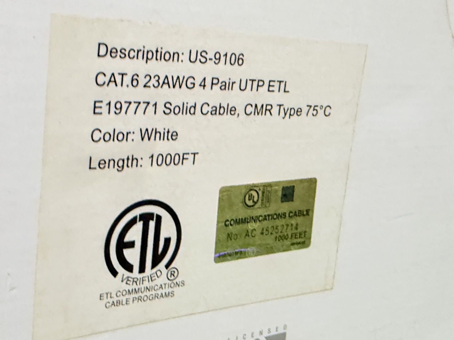 ขาย สายแลน CAT6 UTP Cable (305m/Box) LINK (US-9106) รูปที่ 3