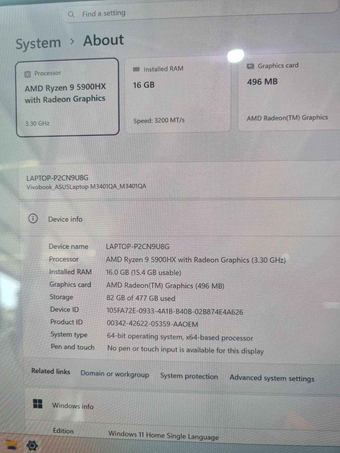 ขาย notebook vivobook amd Ryzen9 5900 Ram 16GB SSD 512GB รูปที่ 2